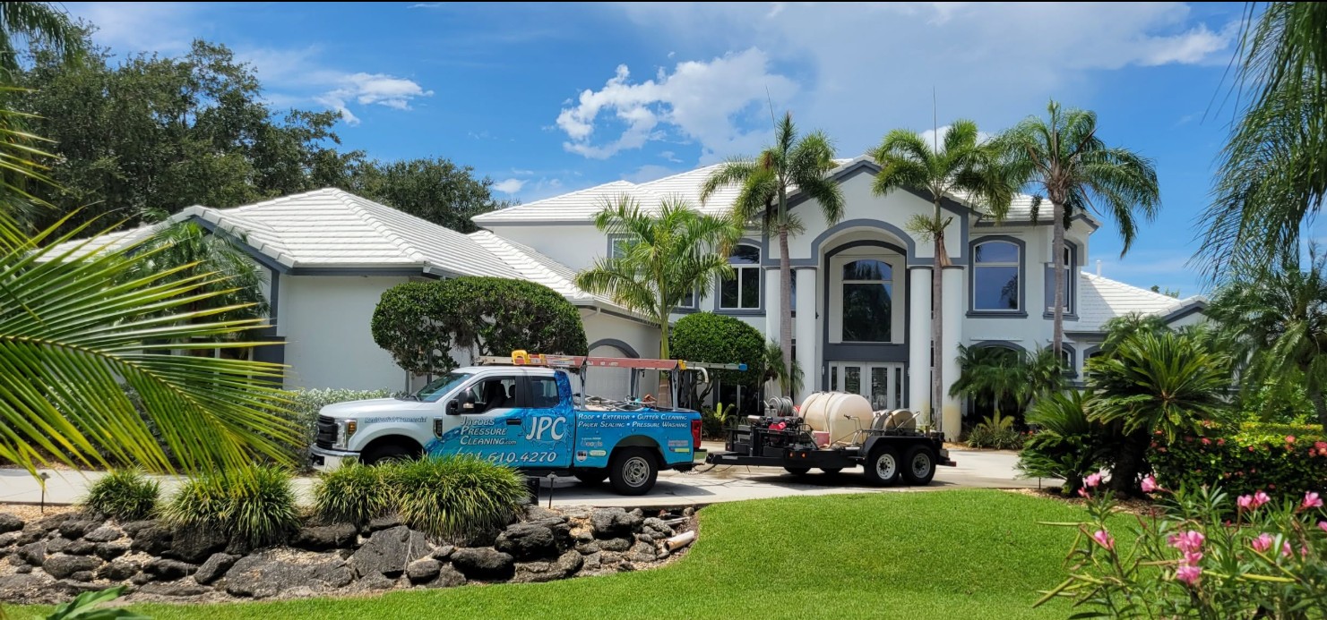 JPC pressure washing trucks lined up in Brevard County, FL